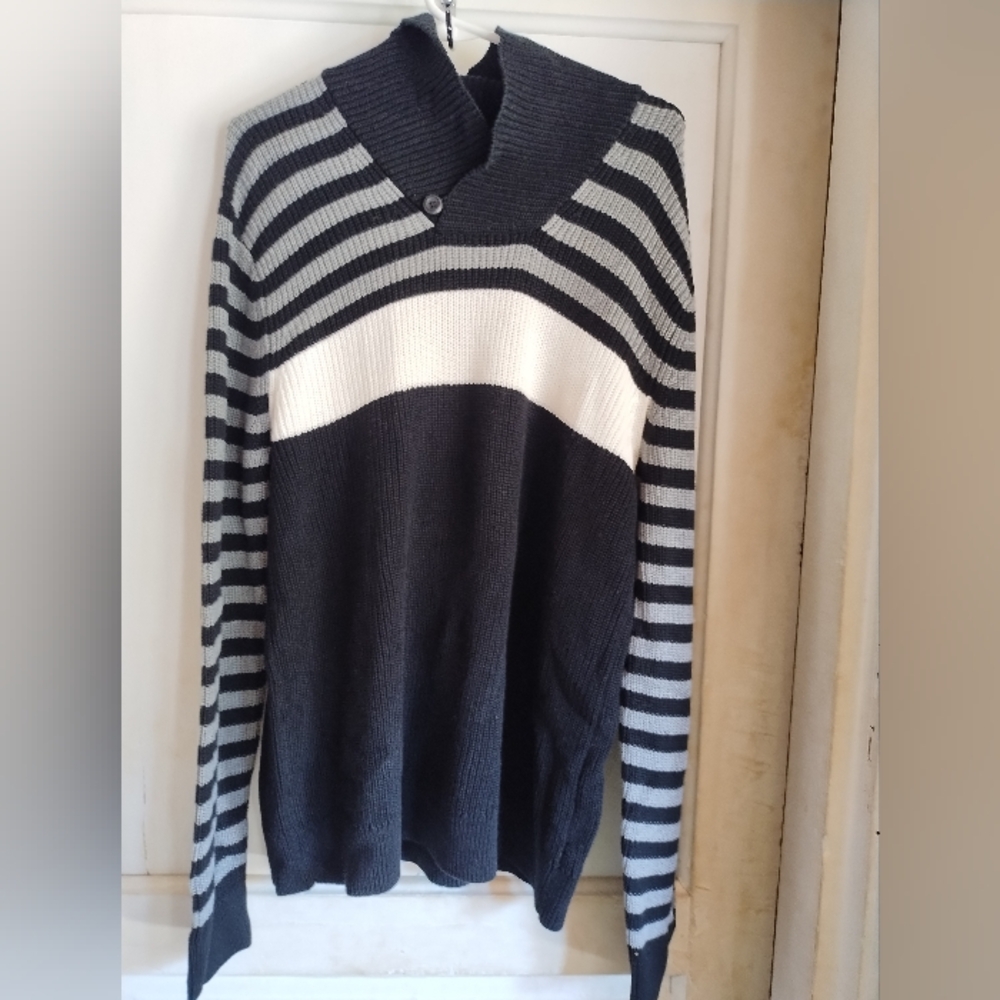 Express Women's Sweater - Black, Gray, and White Stripes